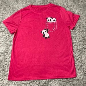 Panda Print women's t-shirt L rose crew neck